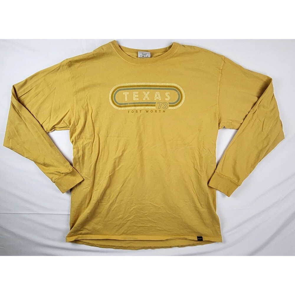 Techstyles Mens Size Large Long Sleeve Crewneck Yellow Vintage Style Texas 73